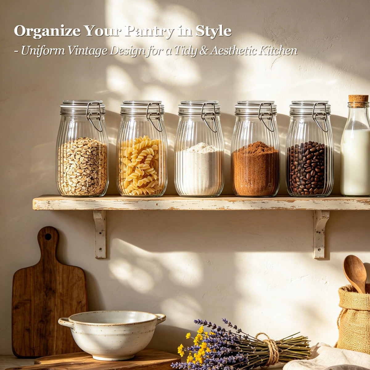 Glass Pantry Jars with Airtight Lids 0.7 Gal 2 Pack Wide Mouth Flour | BPA-free food-grade glass, wire clamp seal, wide mouth, 88 oz, bulk flour & sugar, rice, sourdough starter, candy & cookie