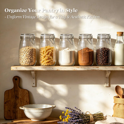 Glass Pantry Jars with Airtight Lids 0.7 Gal 2 Pack Wide Mouth Flour | BPA-free food-grade glass, wire clamp seal, wide mouth, 88 oz, bulk flour & sugar, rice, sourdough starter, candy & cookie