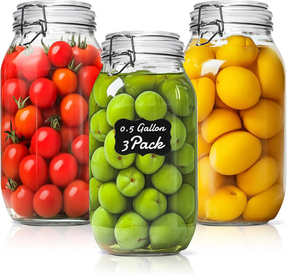 Glass Pantry Jars with Airtight Lids 0.7 Gal 2 Pack Wide Mouth Flour | BPA-free food-grade glass, wire clamp seal, wide mouth, 88 oz, bulk flour & sugar, rice, sourdough starter, candy & cookie