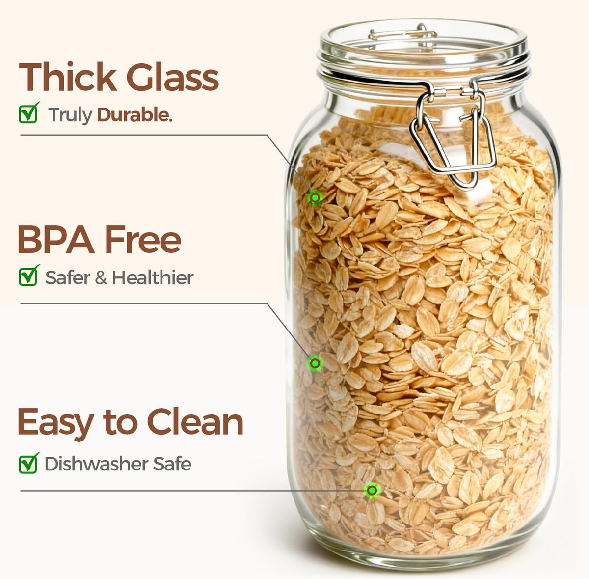 Glass Pantry Jars with Airtight Lids 0.7 Gal 2 Pack Wide Mouth Flour | BPA-free food-grade glass, wire clamp seal, wide mouth, 88 oz, bulk flour & sugar, rice, sourdough starter, candy & cookie