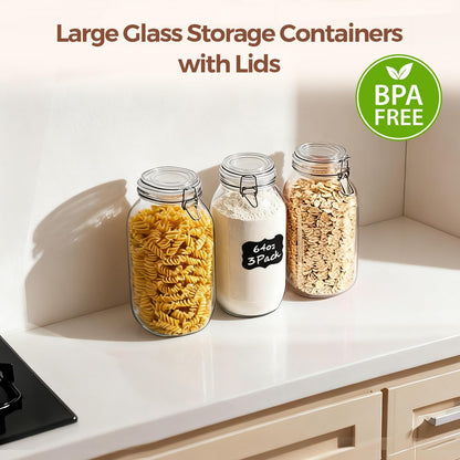 Glass Pantry Jars with Airtight Lids 0.7 Gal 2 Pack Wide Mouth Flour | BPA-free food-grade glass, wire clamp seal, wide mouth, 88 oz, bulk flour & sugar, rice, sourdough starter, candy & cookie