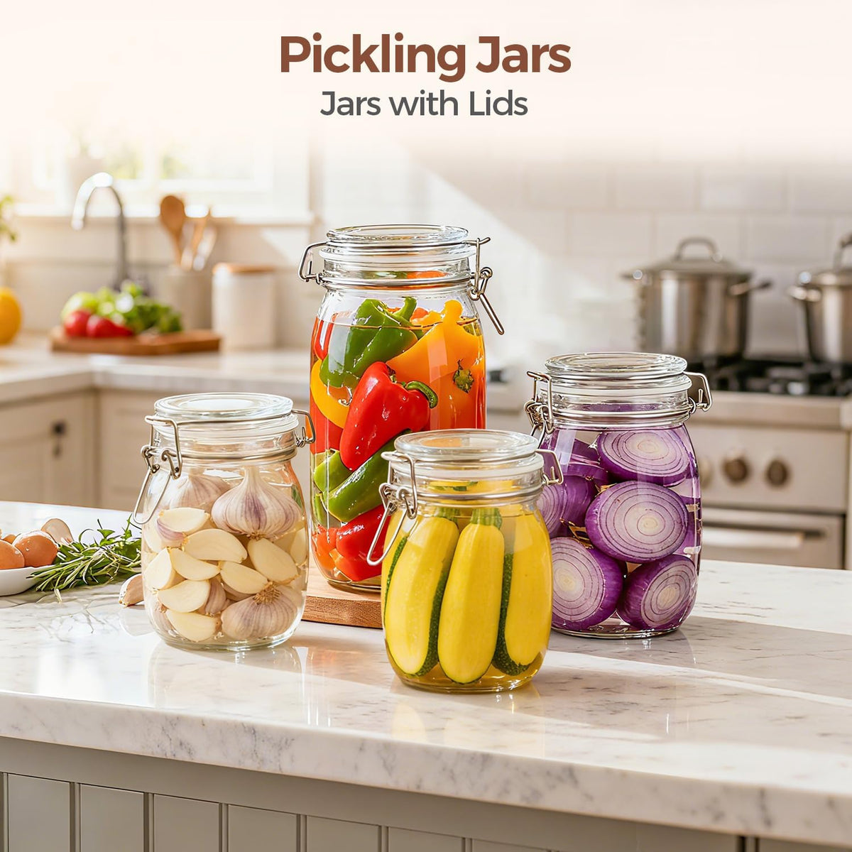 Glass Pantry Jars with Airtight Lids 0.7 Gal 2 Pack Wide Mouth Flour | BPA-free food-grade glass, wire clamp seal, wide mouth, 88 oz, bulk flour & sugar, rice, sourdough starter, candy & cookie