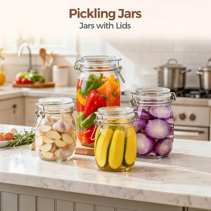 Glass Pantry Jars with Airtight Lids 0.7 Gal 2 Pack Wide Mouth Flour | BPA-free food-grade glass, wire clamp seal, wide mouth, 88 oz, bulk flour & sugar, rice, sourdough starter, candy & cookie