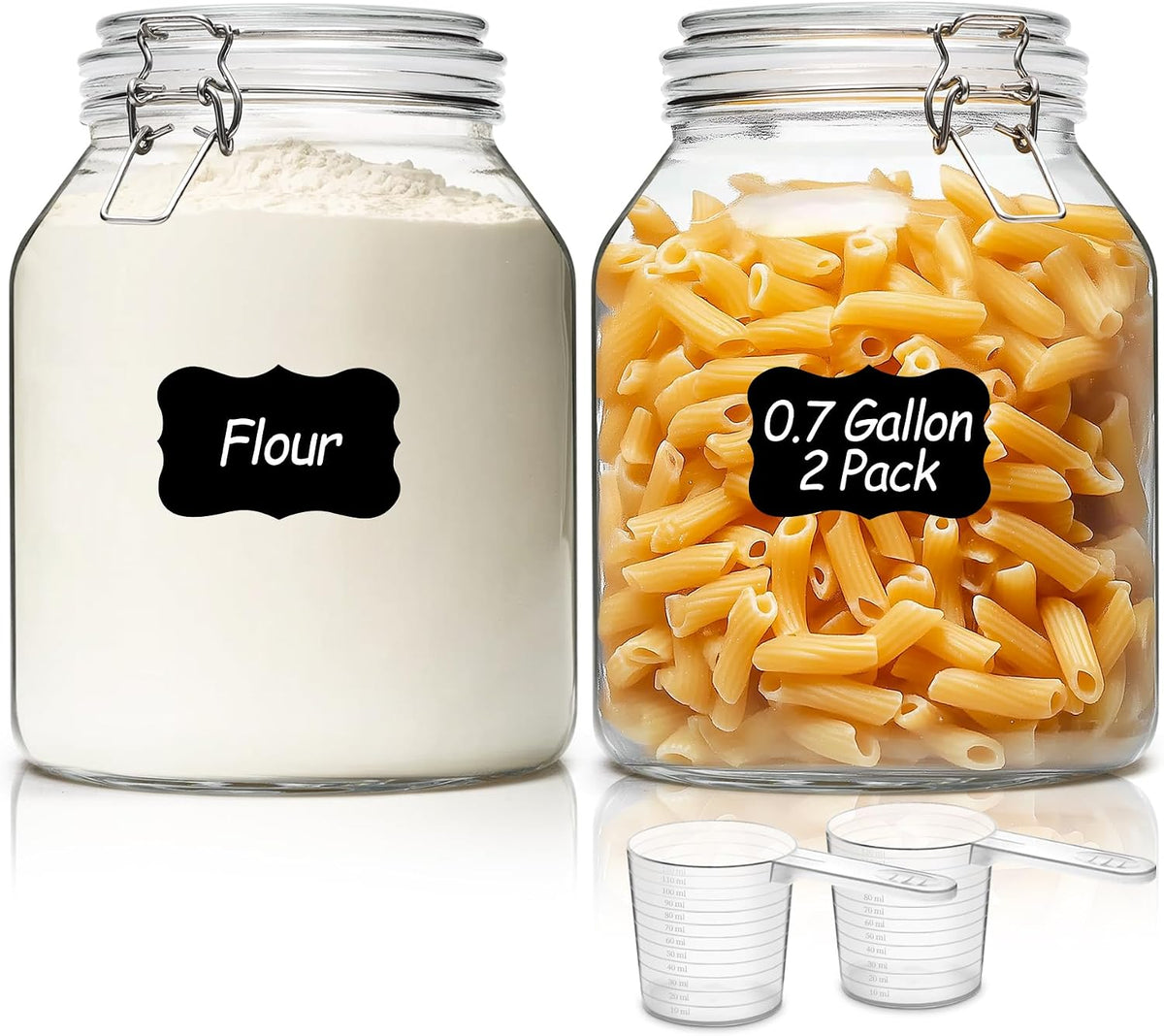 Glass Pantry Jars with Airtight Lids 0.7 Gal 2 Pack Wide Mouth Flour | BPA-free food-grade glass, wire clamp seal, wide mouth, 88 oz, bulk flour & sugar, rice, sourdough starter, candy & cookie