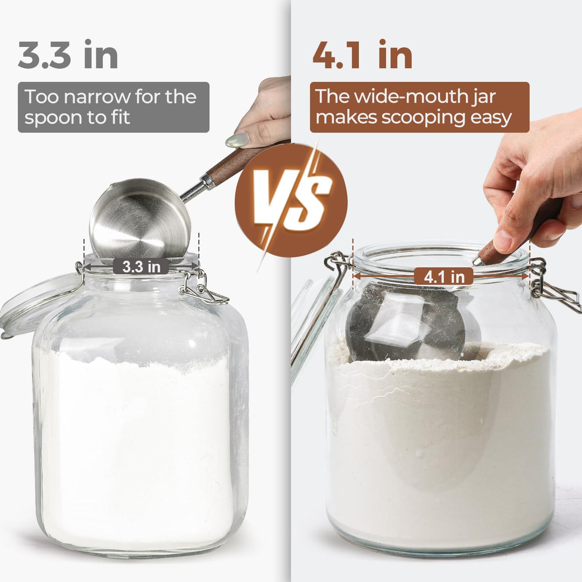 Glass Pantry Jars with Airtight Lids 0.7 Gal 2 Pack Wide Mouth Flour | BPA-free food-grade glass, wire clamp seal, wide mouth, 88 oz, bulk flour & sugar, rice, sourdough starter, candy & cookie