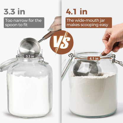 Glass Pantry Jars with Airtight Lids 0.7 Gal 2 Pack Wide Mouth Flour | BPA-free food-grade glass, wire clamp seal, wide mouth, 88 oz, bulk flour & sugar, rice, sourdough starter, candy & cookie