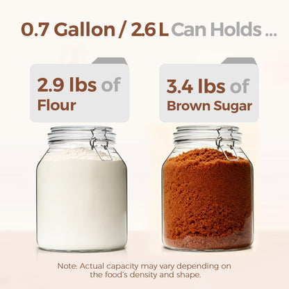 Glass Pantry Jars with Airtight Lids 0.7 Gal 2 Pack Wide Mouth Flour | BPA-free food-grade glass, wire clamp seal, wide mouth, 88 oz, bulk flour & sugar, rice, sourdough starter, candy & cookie
