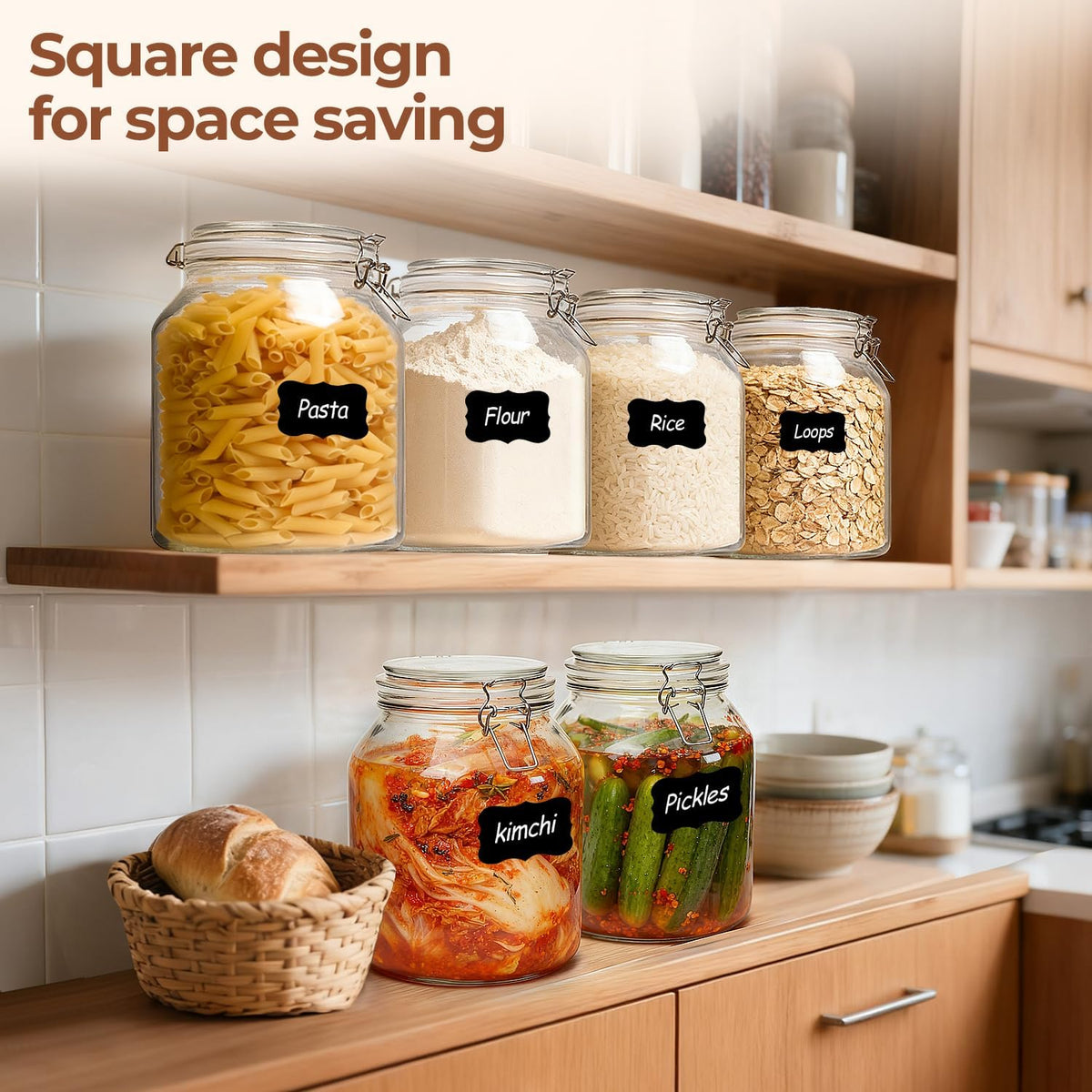 Glass Pantry Jars with Airtight Lids 0.7 Gal 2 Pack Wide Mouth Flour | BPA-free food-grade glass, wire clamp seal, wide mouth, 88 oz, bulk flour & sugar, rice, sourdough starter, candy & cookie