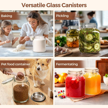 Glass Pantry Jars with Airtight Lids 0.7 Gal 2 Pack Wide Mouth Flour | BPA-free food-grade glass, wire clamp seal, wide mouth, 88 oz, bulk flour & sugar, rice, sourdough starter, candy & cookie