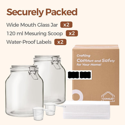 Glass Pantry Jars with Airtight Lids 0.7 Gal 2 Pack Wide Mouth Flour | BPA-free food-grade glass, wire clamp seal, wide mouth, 88 oz, bulk flour & sugar, rice, sourdough starter, candy & cookie