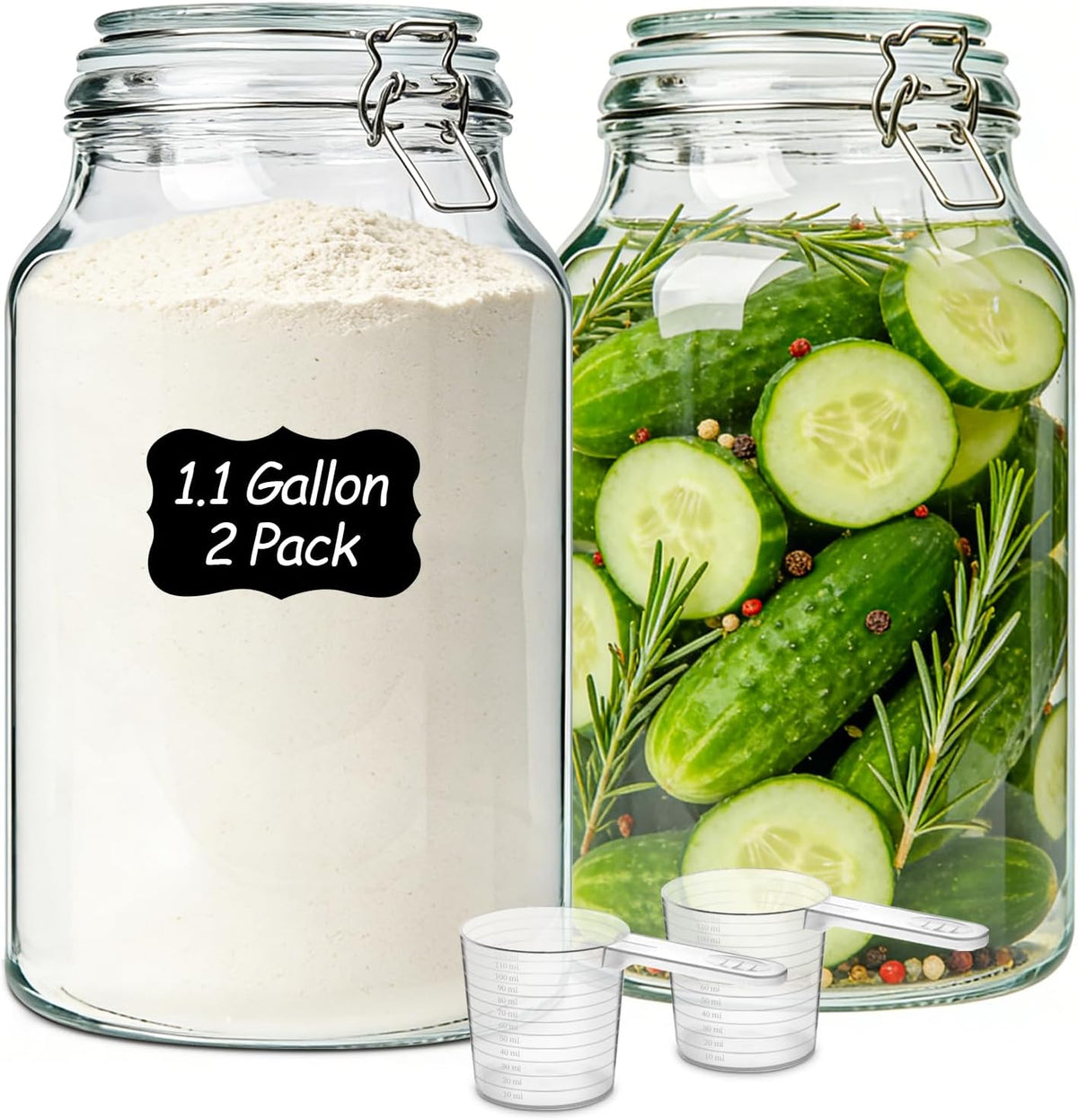 Glass Pantry Jars with Airtight Lids 0.7 Gal 2 Pack Wide Mouth Flour | BPA-free food-grade glass, wire clamp seal, wide mouth, 88 oz, bulk flour & sugar, rice, sourdough starter, candy & cookie