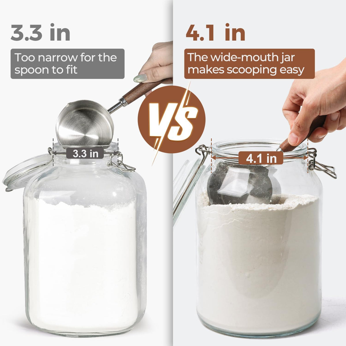Glass Pantry Jars with Airtight Lids 0.7 Gal 2 Pack Wide Mouth Flour | BPA-free food-grade glass, wire clamp seal, wide mouth, 88 oz, bulk flour & sugar, rice, sourdough starter, candy & cookie