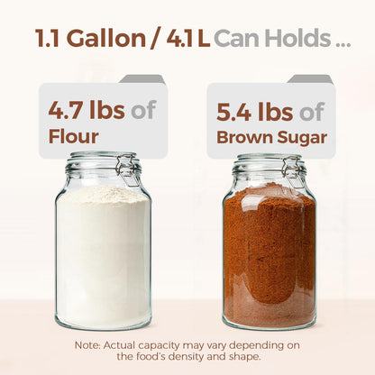 Glass Pantry Jars with Airtight Lids 0.7 Gal 2 Pack Wide Mouth Flour | BPA-free food-grade glass, wire clamp seal, wide mouth, 88 oz, bulk flour & sugar, rice, sourdough starter, candy & cookie