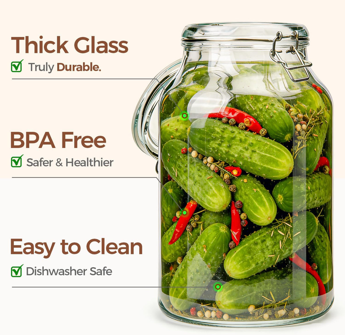 Glass Pantry Jars with Airtight Lids 0.7 Gal 2 Pack Wide Mouth Flour | BPA-free food-grade glass, wire clamp seal, wide mouth, 88 oz, bulk flour & sugar, rice, sourdough starter, candy & cookie