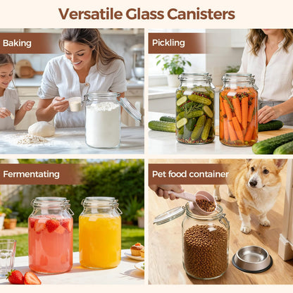 Glass Pantry Jars with Airtight Lids 0.7 Gal 2 Pack Wide Mouth Flour | BPA-free food-grade glass, wire clamp seal, wide mouth, 88 oz, bulk flour & sugar, rice, sourdough starter, candy & cookie