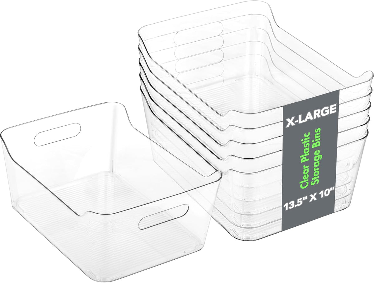 2 Pack Plastic Storage Bins, Extra Large Pantry Organizer, 13.5" x 10" Clear Storage Containers and Organizer Bins, Multi-Use Bins for Home, Kitchen, Closet and Cabinet