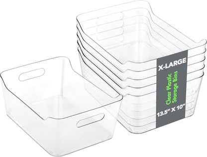 2 Pack Plastic Storage Bins, Extra Large Pantry Organizer, 13.5" x 10" Clear Storage Containers and Organizer Bins, Multi-Use Bins for Home, Kitchen, Closet and Cabinet