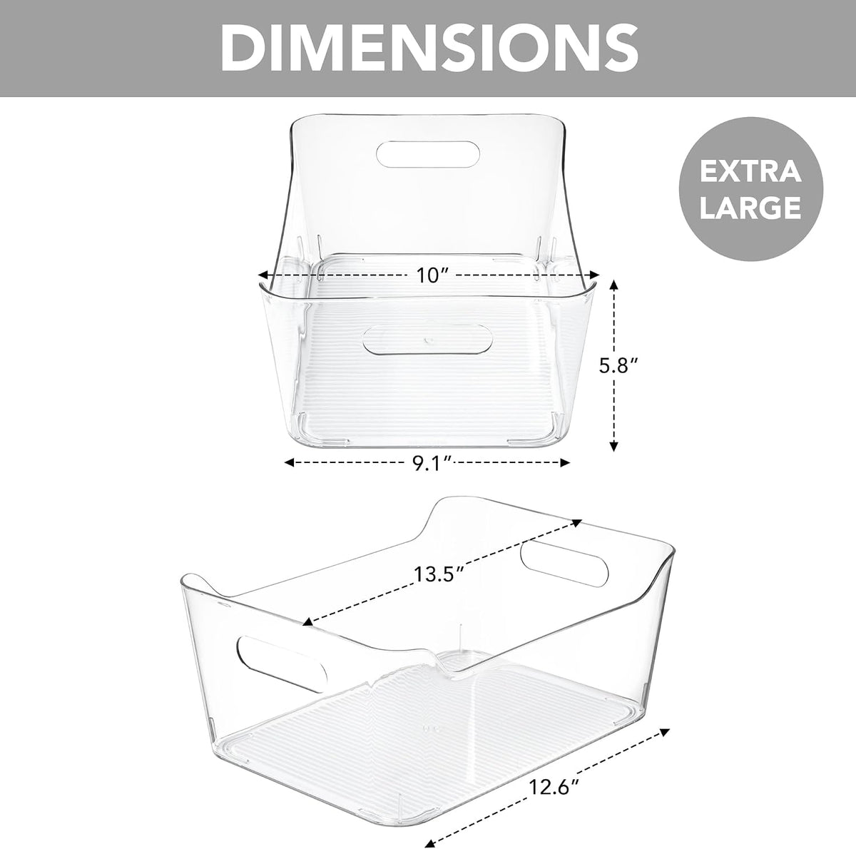 2 Pack Plastic Storage Bins, Extra Large Pantry Organizer, 13.5" x 10" Clear Storage Containers and Organizer Bins, Multi-Use Bins for Home, Kitchen, Closet and Cabinet