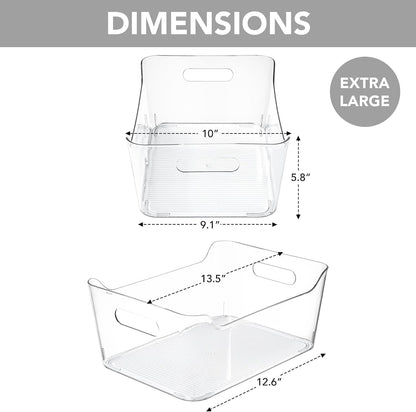 2 Pack Plastic Storage Bins, Extra Large Pantry Organizer, 13.5" x 10" Clear Storage Containers and Organizer Bins, Multi-Use Bins for Home, Kitchen, Closet and Cabinet