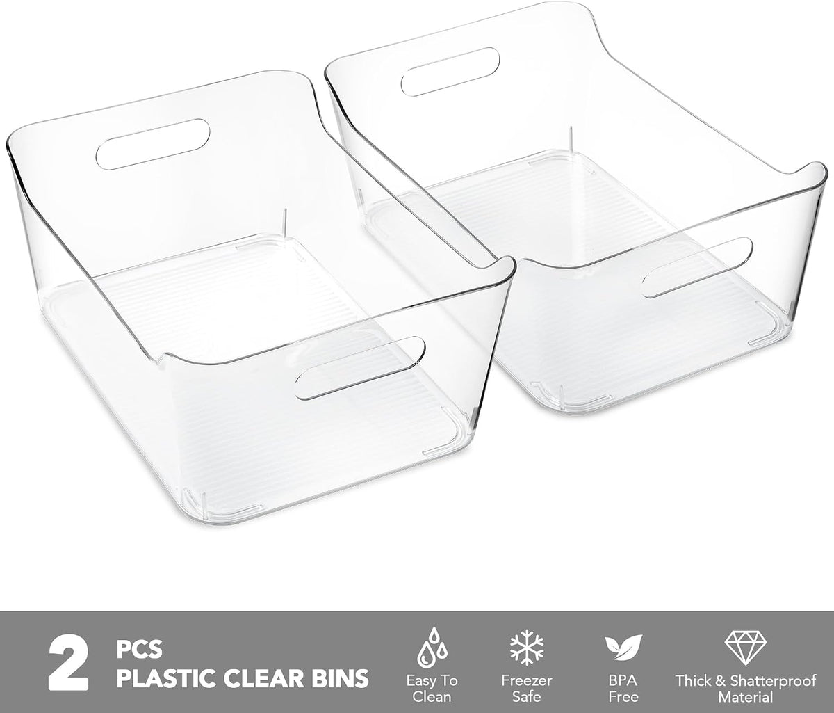2 Pack Plastic Storage Bins, Extra Large Pantry Organizer, 13.5" x 10" Clear Storage Containers and Organizer Bins, Multi-Use Bins for Home, Kitchen, Closet and Cabinet