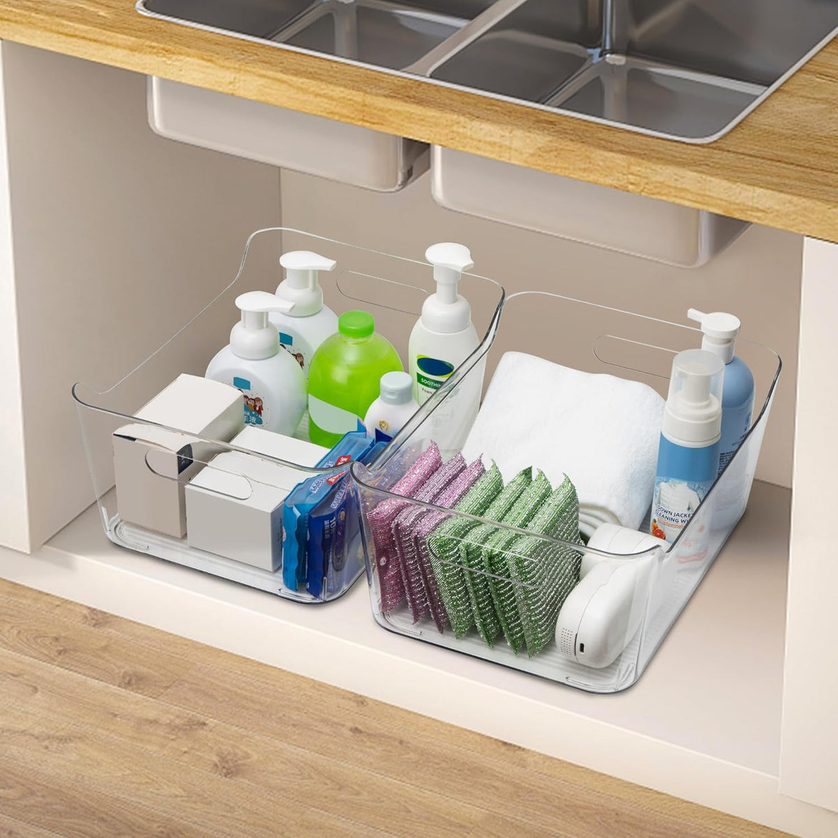 2 Pack Plastic Storage Bins, Extra Large Pantry Organizer, 13.5" x 10" Clear Storage Containers and Organizer Bins, Multi-Use Bins for Home, Kitchen, Closet and Cabinet