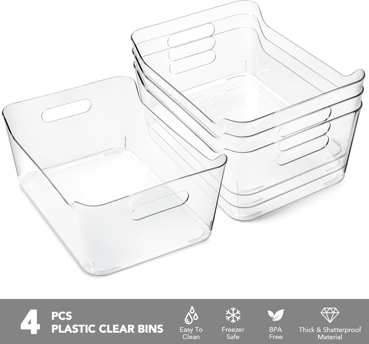 2 Pack Plastic Storage Bins, Extra Large Pantry Organizer, 13.5" x 10" Clear Storage Containers and Organizer Bins, Multi-Use Bins for Home, Kitchen, Closet and Cabinet