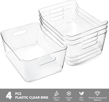 2 Pack Plastic Storage Bins, Extra Large Pantry Organizer, 13.5" x 10" Clear Storage Containers and Organizer Bins, Multi-Use Bins for Home, Kitchen, Closet and Cabinet