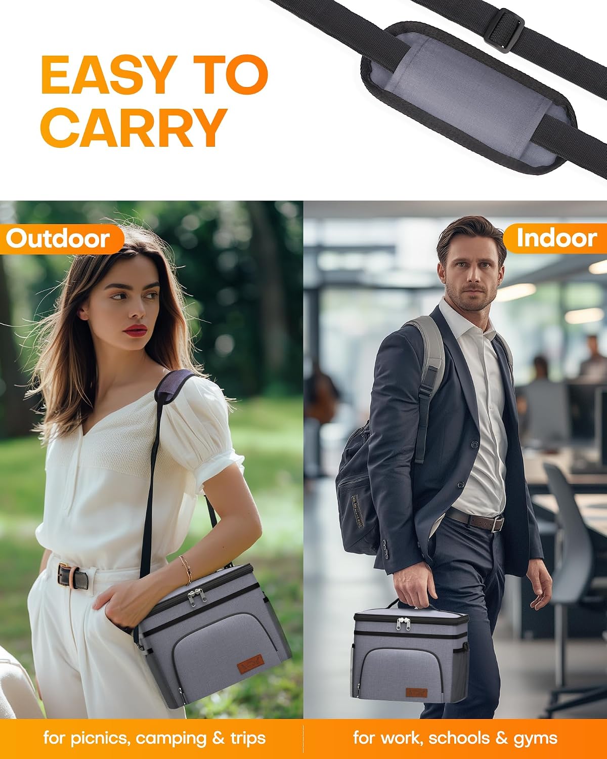 Insulated Lunch Box Men Women Leak-Proof Cooler Lunch Bag 9L