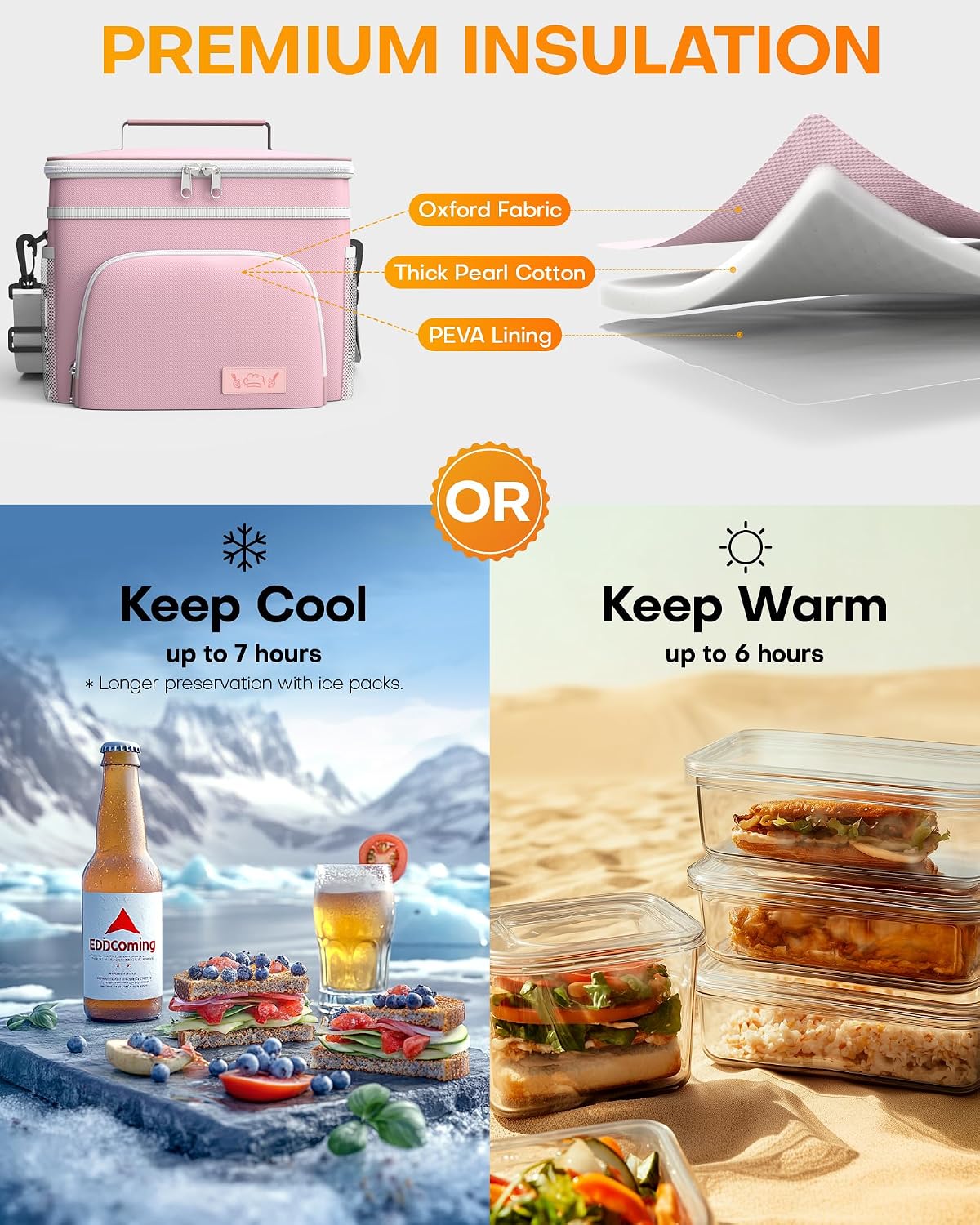 Insulated Lunch Box Men Women Leak-Proof Cooler Lunch Bag 9L
