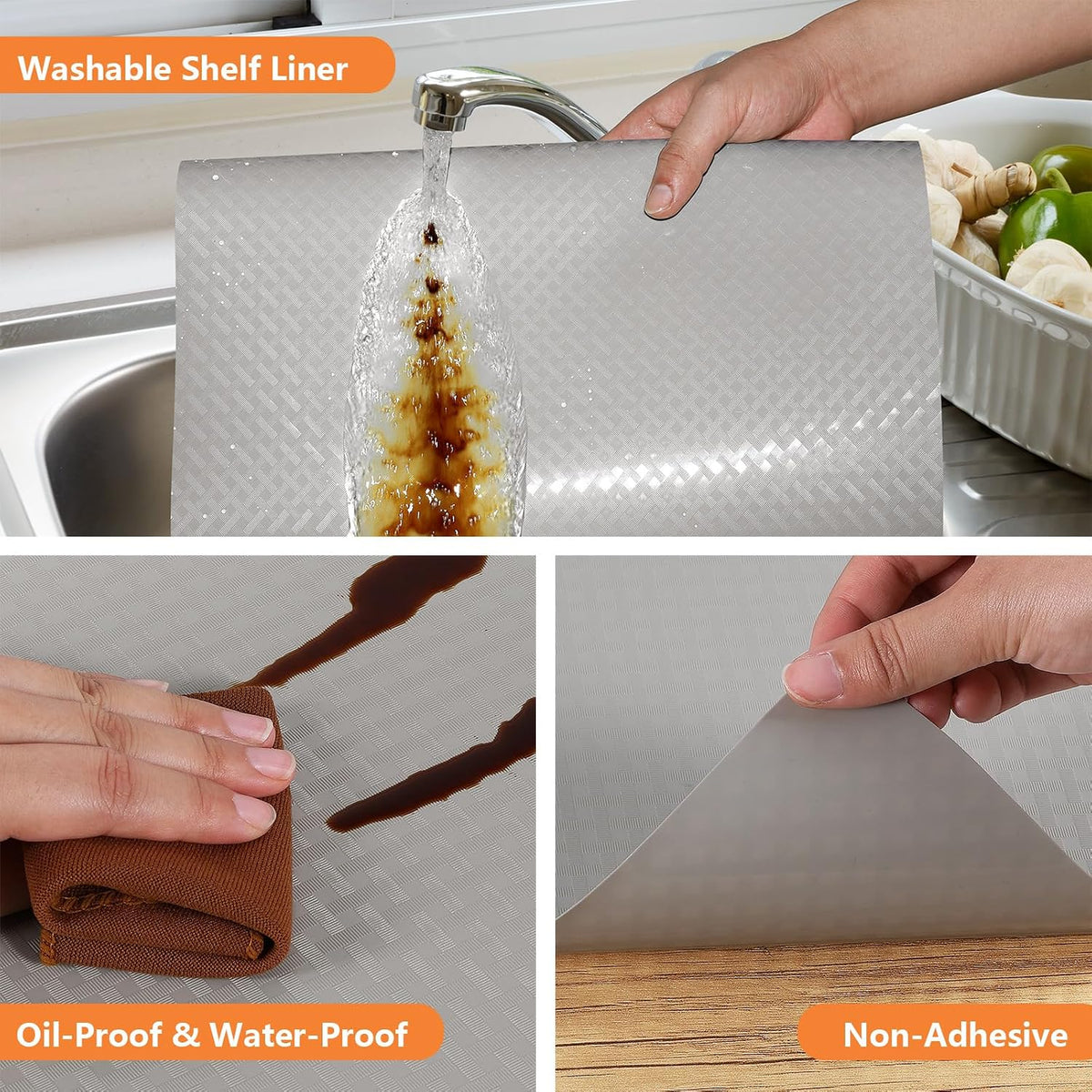 Shelf Liners for Kitchen Cabinets Non Adhensive,Gray 11.8"× 59"