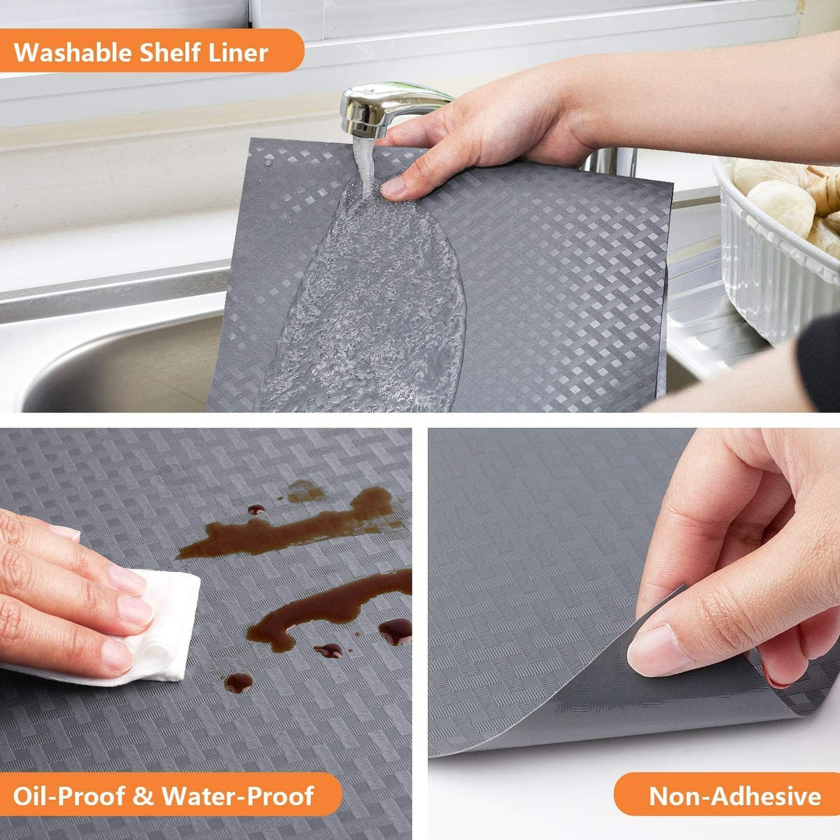Shelf Liners for Kitchen Cabinets Non Adhensive,Gray 11.8"× 59"