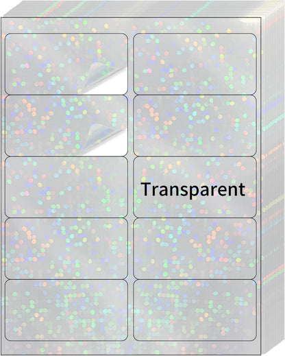 Transparent Shipping Stickers Labels - 2" x 4" Clear Address Labels Mailing Stickers for Laser/Inkjet Printer 8.5"×11"- 200 Labels (Clear Holographic Dot)