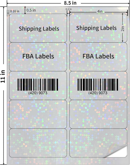 Transparent Shipping Stickers Labels - 2" x 4" Clear Address Labels Mailing Stickers for Laser/Inkjet Printer 8.5"×11"- 200 Labels (Clear Holographic Dot)