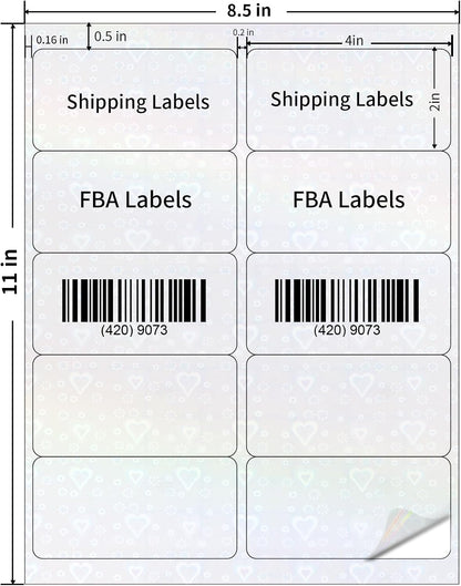 Transparent Shipping Stickers Labels - 2" x 4" Clear Address Labels Mailing Stickers for Laser/Inkjet Printer 8.5"×11"- 200 Labels (Clear Holographic Dot)