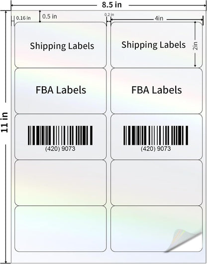 Transparent Shipping Stickers Labels - 2" x 4" Clear Address Labels Mailing Stickers for Laser/Inkjet Printer 8.5"×11"- 200 Labels (Clear Holographic Dot)