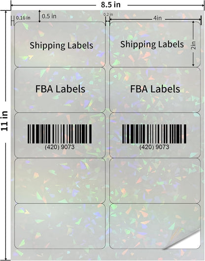 Transparent Shipping Stickers Labels - 2" x 4" Clear Address Labels Mailing Stickers for Laser/Inkjet Printer 8.5"×11"- 200 Labels (Clear Holographic Dot)