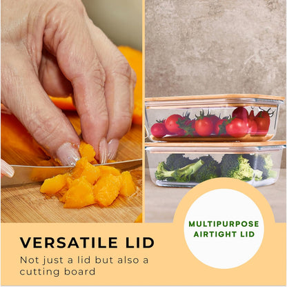 Glass Food Storage Containers with Bamboo Lids (Pack of 2) - Stackable Meal Prep Container - Airtight Glass Food Containers with Lids - Reusable Lunch Pack - 36 Oz