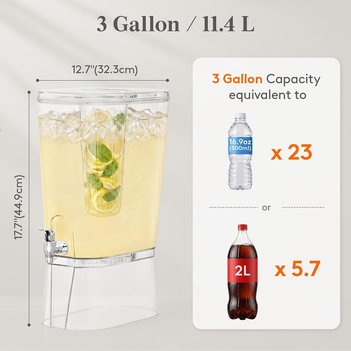 3 Gal Drink Dispenser with Fruit Infuser & Leak-Proof Spigot, 1 Pc