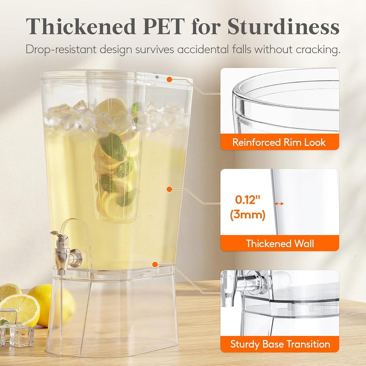 3 Gal Drink Dispenser with Fruit Infuser & Leak-Proof Spigot, 1 Pc