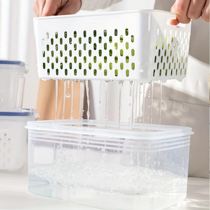 2 Pack Fruit Storage Containers for Fridge with Removable Colanders, Dishwasher & Microwave safe Produce Storage Containers with Lids Keep Fruits, Vegetables, Berry, Meat Fresh longer