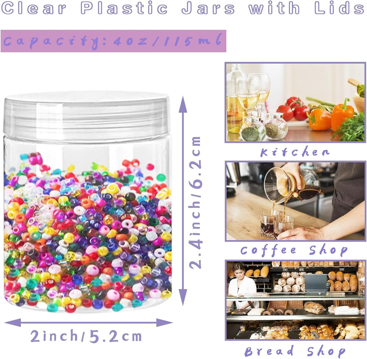 4oz Clear Plastic Jars with Lids,115ml Wide-Mouth Refillable Storage Containers,Empty Round Containers for Candy,Beads,Lotion,Slime Making and Food Storage