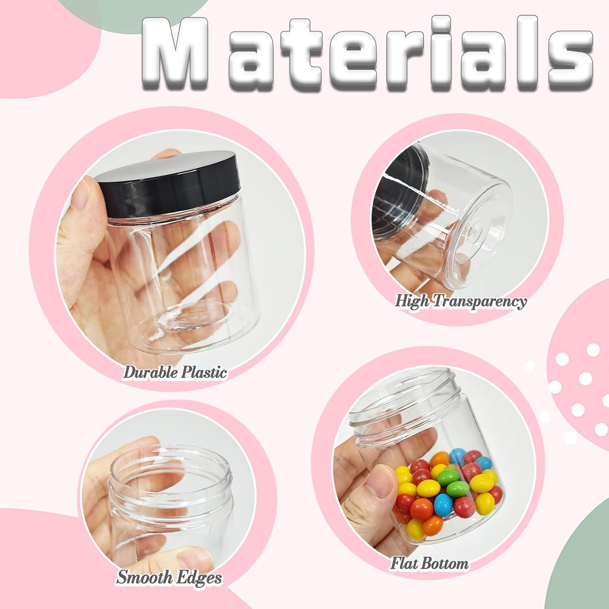 4oz Clear Plastic Jars with Lids,115ml Wide-Mouth Refillable Storage Containers,Empty Round Containers for Candy,Beads,Lotion,Slime Making and Food Storage