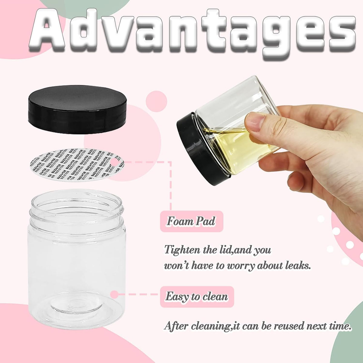 4oz Clear Plastic Jars with Lids,115ml Wide-Mouth Refillable Storage Containers,Empty Round Containers for Candy,Beads,Lotion,Slime Making and Food Storage