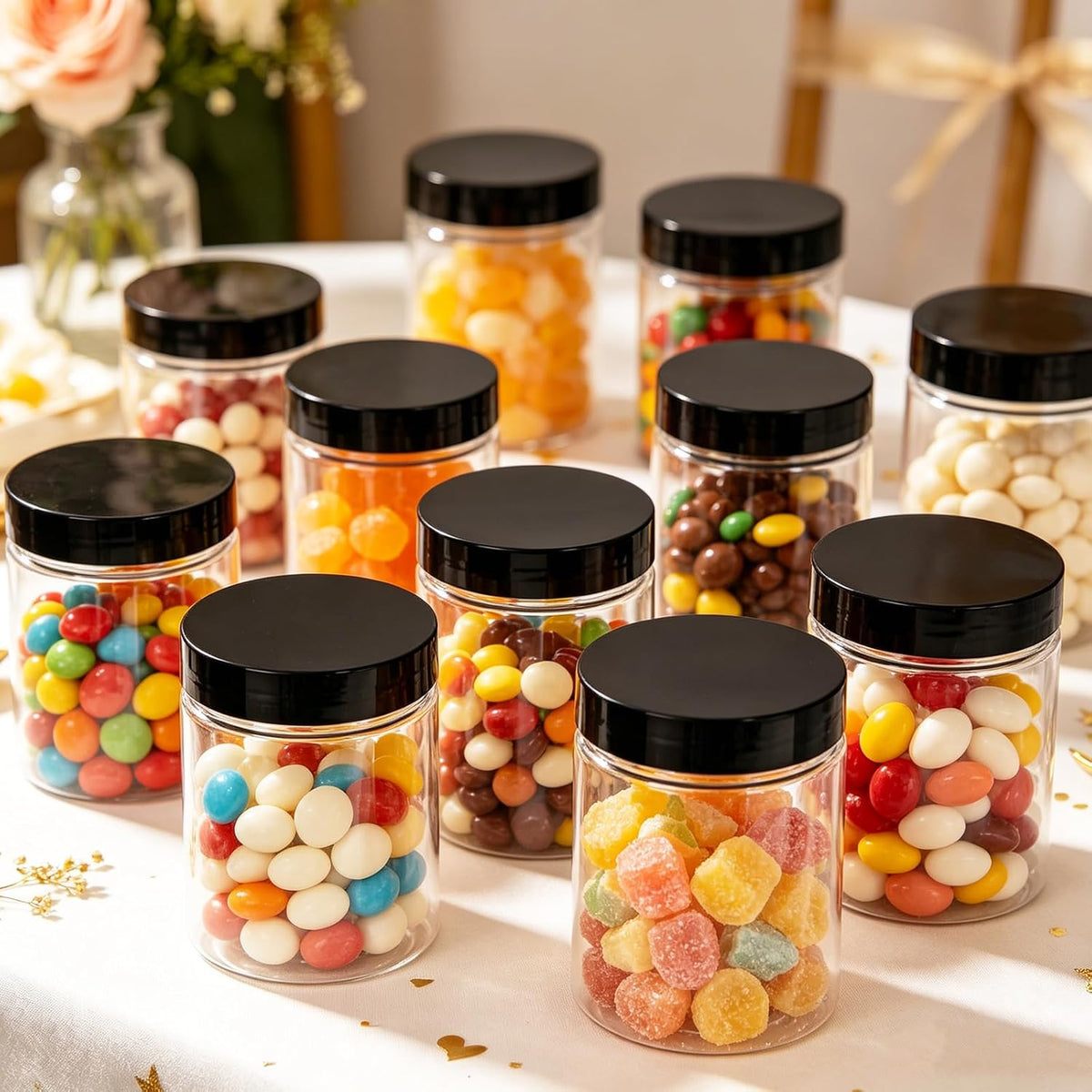 4oz Clear Plastic Jars with Lids,115ml Wide-Mouth Refillable Storage Containers,Empty Round Containers for Candy,Beads,Lotion,Slime Making and Food Storage