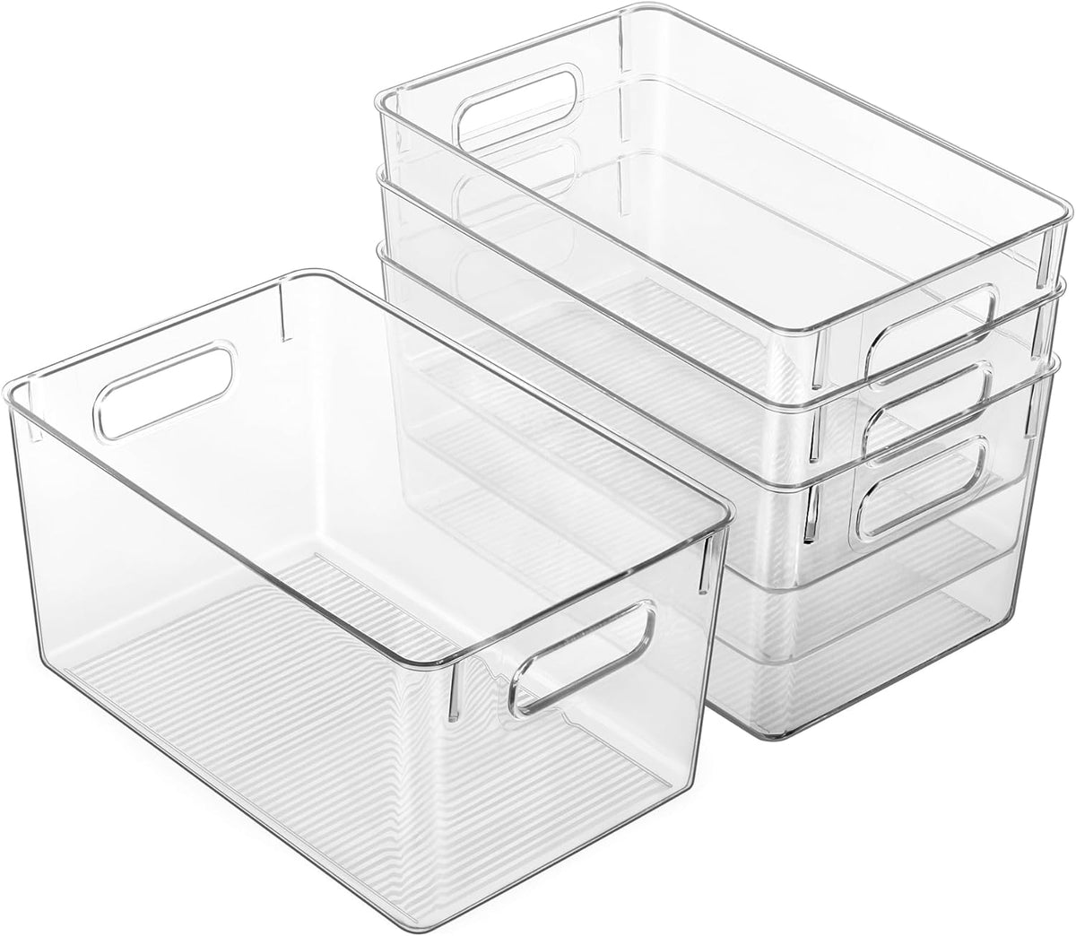 4 Packs Refrigerator Organizers and Storage, 4 Small Stackable Clear Plastic Bins for Pantry Organizer, Home Edit, Kitchen Cabinet, Fridge, Bathroom, Office, Drawer