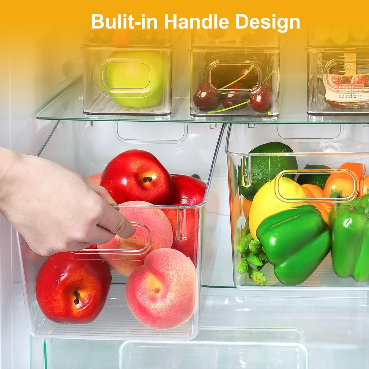 4 Packs Refrigerator Organizers and Storage, 4 Small Stackable Clear Plastic Bins for Pantry Organizer, Home Edit, Kitchen Cabinet, Fridge, Bathroom, Office, Drawer