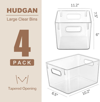 4 Packs Refrigerator Organizers and Storage, 4 Small Stackable Clear Plastic Bins for Pantry Organizer, Home Edit, Kitchen Cabinet, Fridge, Bathroom, Office, Drawer