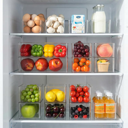 4 Packs Refrigerator Organizers and Storage, 4 Small Stackable Clear Plastic Bins for Pantry Organizer, Home Edit, Kitchen Cabinet, Fridge, Bathroom, Office, Drawer