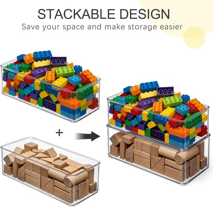 4 Packs Refrigerator Organizers and Storage, 4 Small Stackable Clear Plastic Bins for Pantry Organizer, Home Edit, Kitchen Cabinet, Fridge, Bathroom, Office, Drawer