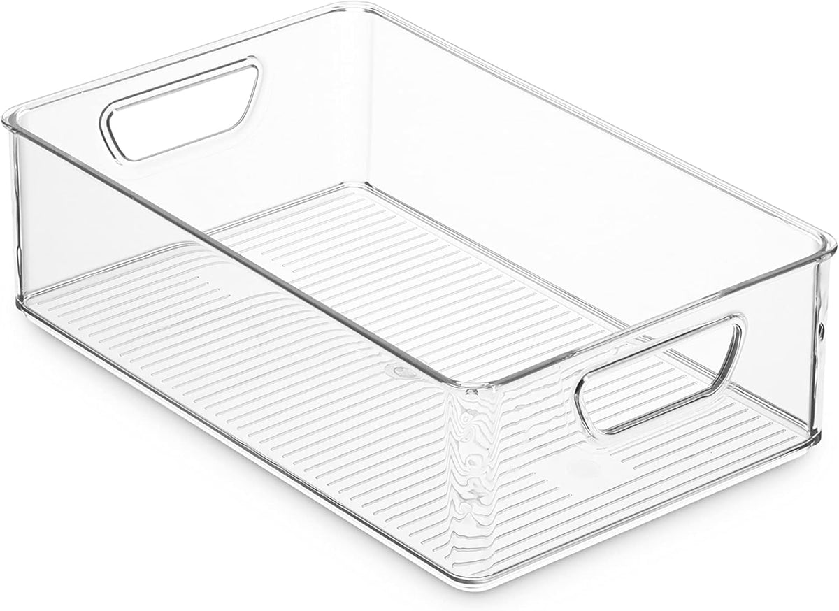Set Of 16 Refrigerator Organizer Bins - Plastic Pantry Organization and Storage Baskets - Stackable Food Fridge Organizers with Cutout Handles for Freezer, Kitchen, Countertops, Cabinets